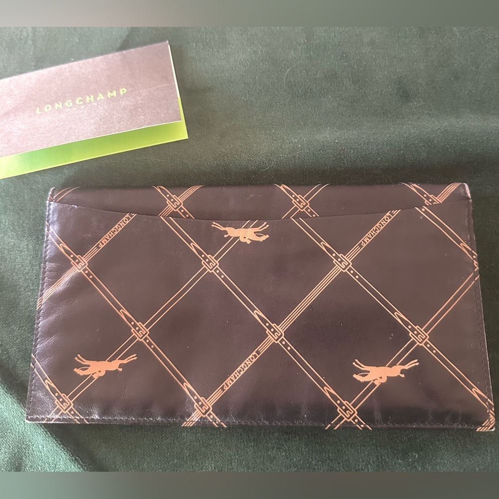Longchamp Vintage Monogram Bifold Wallet Brown Tan Canvas Leather - Picture 3 of 8